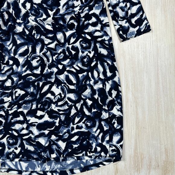 Lauren Ralph Lauren Navy White Abstract Print Ruched 3/4 Sleeve Sheath Dress 16 - Picture 12 of 14